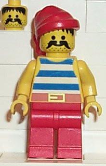 LEGO Minifigure-Pirate Blue / White Stripes Shirt, Red Legs, Red Bandana-Pirates / Pirates I-PI076-Creative Brick Builders
